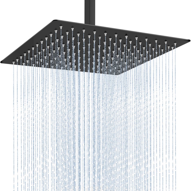 Midanya Rain Shower Head, Stainless Steel Large Rainfall Shower Head High Pressure, Bathroom Waterfall Square Showerhead, Ceiling or Wall Mount, Matte Black 12 Inch - Image 1